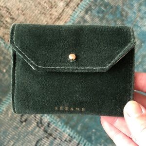 SEZANE moss green velvet card holder small wallet VGUC